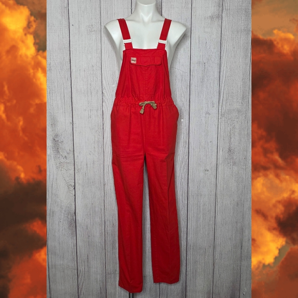 VTG 80s Funky & Fun Orange/Red Cotton Overalls | René W. May Paris, sz Medium
